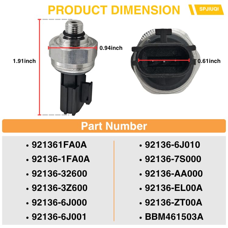 921361FA0A 92136-32600 92136-3Z600 AC Pressure Transducer Switch Sensor for Infiniti EX35 FX45 FX50 G35 G37 M35 M45 M37 Nissan 350Z 370Z 92136-6J000 92136-6J001 92136-6J010 92136-7S000