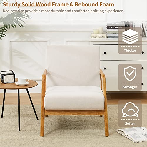 Kinmars Mid Century Modern Accent Chair For Living Room Bedroom Armchair With Wooden Armrest Upholstered Arm Chair Reading Chair Comfy Linen Fabric Bedroom Chair (Beige) #TOP4