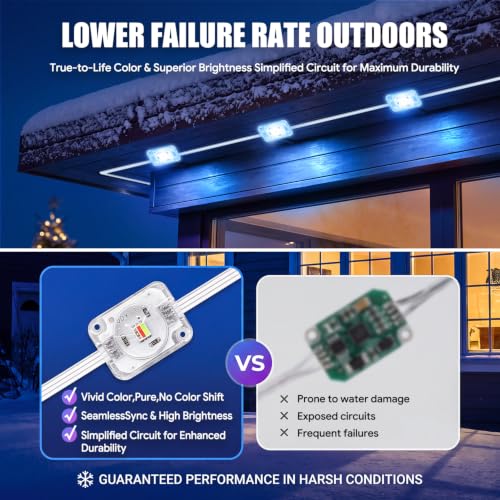 200FT RGB Permanent Outdoor Eaves Lights with App Remote, IP67 LED Bulbs use - image 4