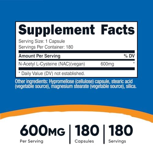 Nutricost N-Acetyl L-Cysteine (NAC) 600mg, 180 Capsules - 1