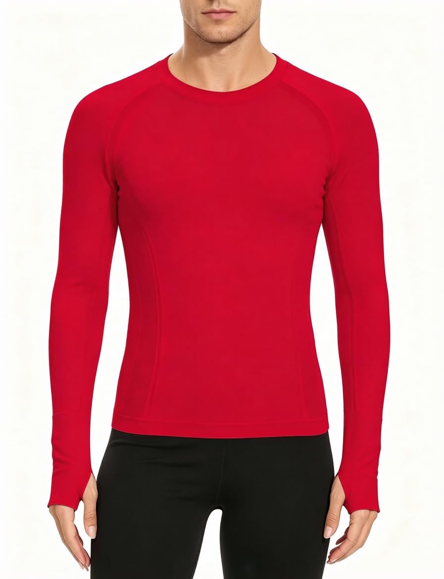 Seamless Long Sleeve Workout Tops Crimson