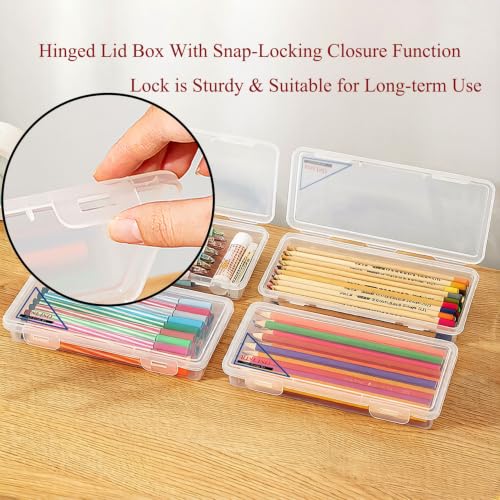 Image of Clear Small Hard Plastic Pencil Case With Hinged Lid for Pens Makeup brush | Clear Plastic Pencil Case Hinged Lid Snap Closure Small Hard Shell Plastic Pencil Pen Drill Bit Makeup brush Supplies Carry