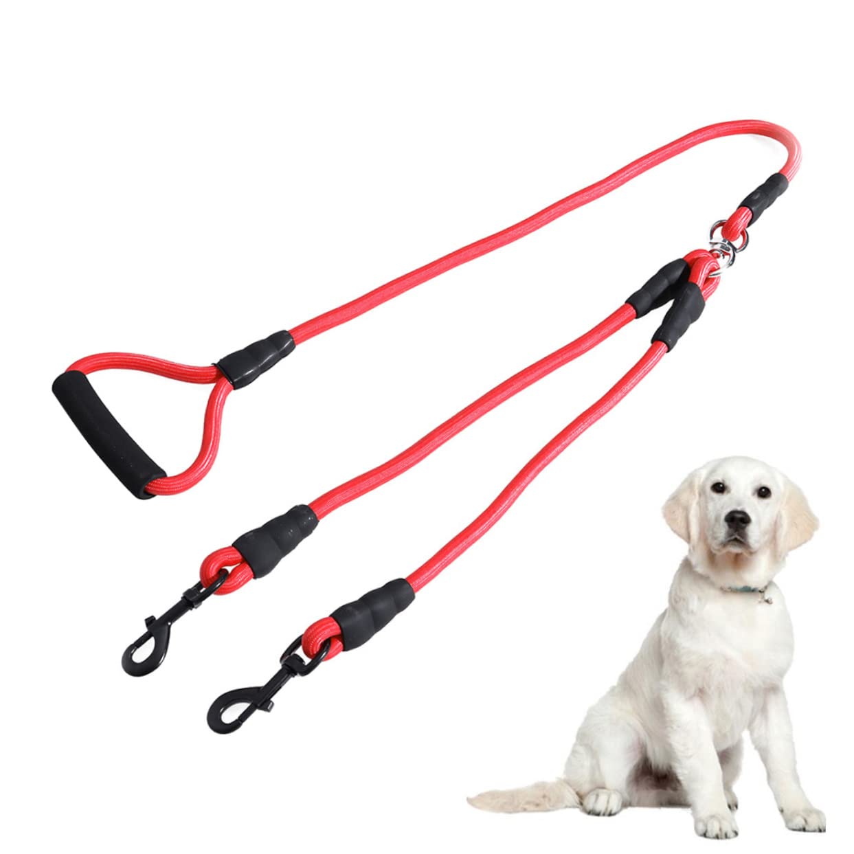 Mipcase Double Head Dog Traction Rope Practical Pulling Strap for Outdoor Training Pet Supplies for Dogs Red