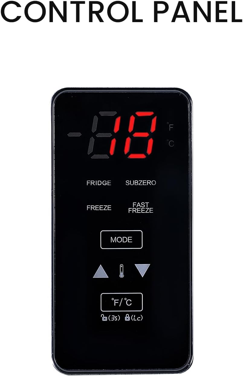 Components of the Conserv upright freezer, including adjustable glass shelves and door bins.