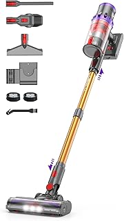 coovy SU7 Cordless Vacuum Cleaner, 580W/55Kpa/75Mins Vacuum Cleaners for Home, Stick Vacuum with LED Touch Screen, Wall Mo...
