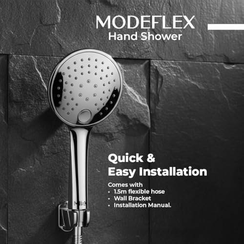 Image of Mila Modeflex 3-Function Hand Shower | Rain, Massage, Mixed Spray Modes | Chrome Finish |Modern Design | Includes Hose (1.5m), Bracket & Installation Kit