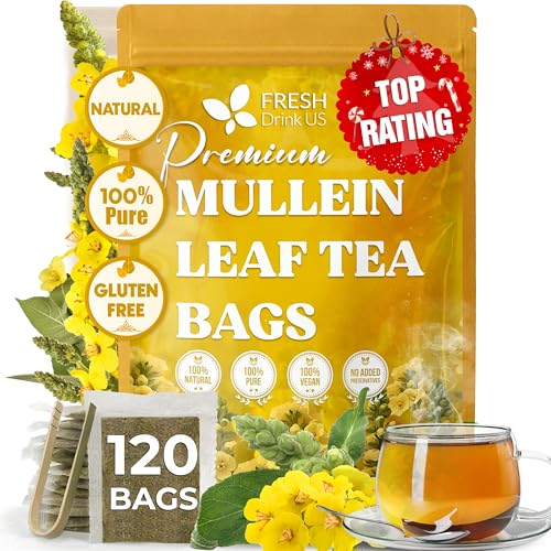 FreshDrinkUS, Premium 120 Mullein Leaf Tea Bags For Lung, 100% Natural & Pure from Mullein Leaves....