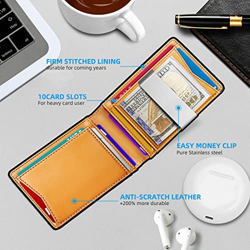 Slim Wallet for Men,Front Pocket Leather Wallet Money Clip RFID Bloken 11Cards,Standard&Airtag Use4