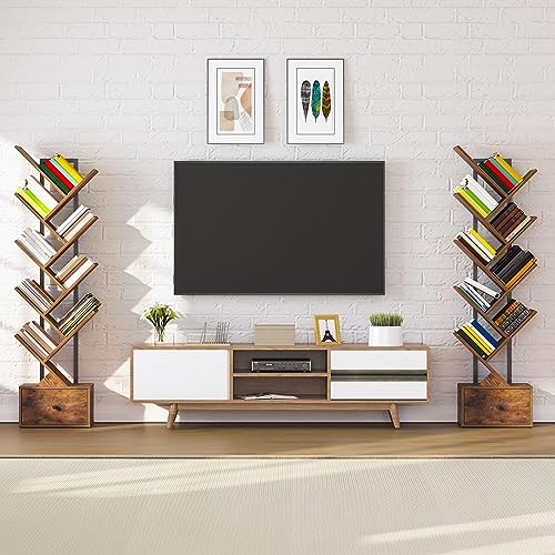 HOOBRO Bücherregal mit Schublade, Standregal mit 9 Ebenen, Baumförmiges Bücherregal, DVD Regal, Bücherturm Freistehend, für Wohnzimmer… – Ansicht 9