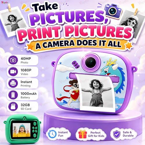 Image of VikriDA Instant Print Camera for Kids | 1080P HD Digital Camera with Video Recording, Built-in Printer, Fun Filters & Stickers - Multicolor Instant Digital Camera.