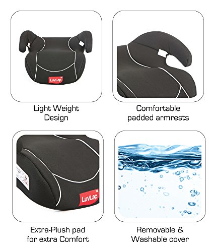 Image of LuvLap Booster Car Seat, Backless Design, for Children & Kids from 6 to 12 Years (Black)