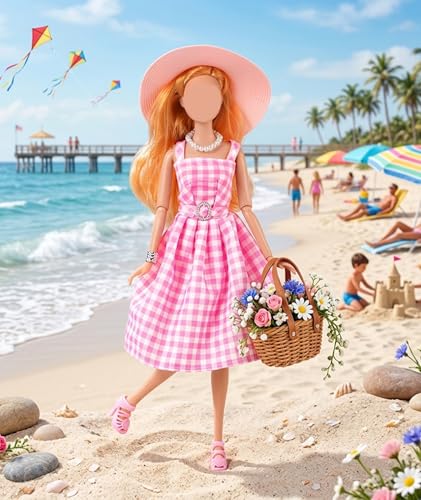 Image of Doll Dress Set, Doll Dress, Doll Clothes Set for Creative Role-Play Activities, Fashion Combination Storytelling Games, Complete Outfit with Dress and Accessories for Girls（Pink and Rose Red