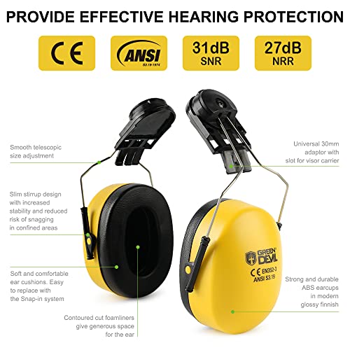 Image of GREEN DEVIL Hearing Protection Noise Cancelling Ear Muffs NRR 28dB Ear Protection For Shooting Gun Range Construction Adult