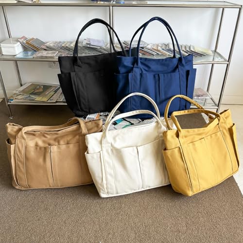 Large Canvas Tote Bag with 2 Front Pockets Carryall Laptop Bag Heavy Duty Everyday Shopping Bags4