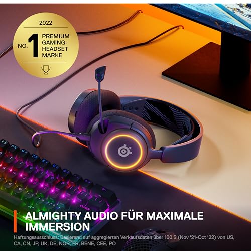 SteelSeries Arctis Nova 3 - Multi-System Gaming-Headset – Hi-Fi-Treiber – 360° Surround-Sound –RGB-Beleuchtung – Memory Foam-Ohrpolster – Ultraleicht – ClearCast Gen 2-Mikrofon – PC, PS5, PS4, Switch 4