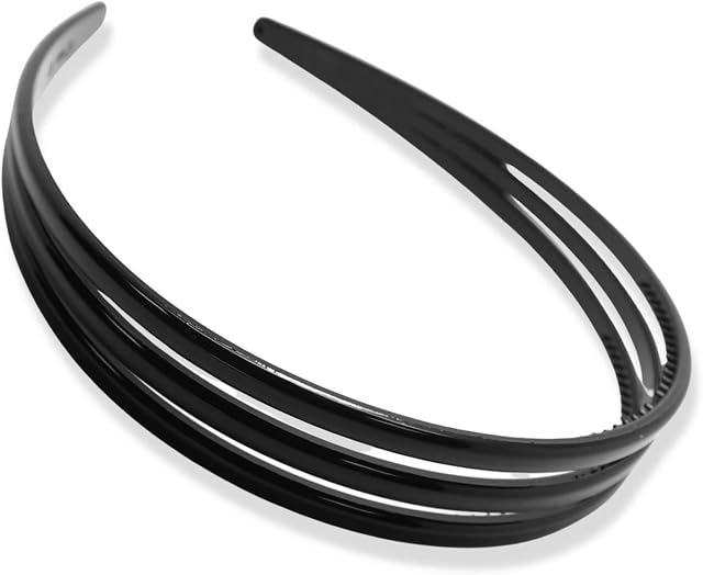 Topkids Accessories Plastic Double Triple Row Alice Bands Headbands Hair Bands Black Tortoise Brown Clear Hairbands Women Thin Teeth Comb Girls Fashion Head Bands (Black Triple)
