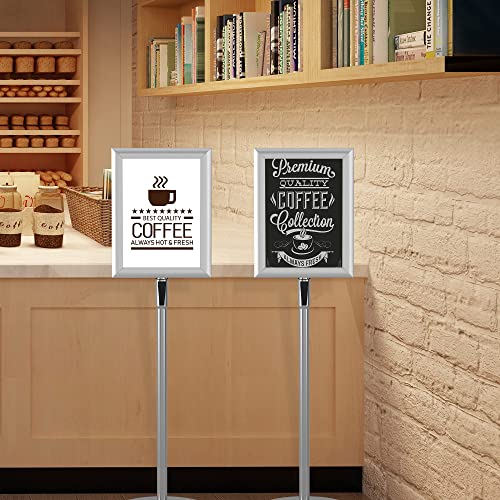 Mayyol Adjustable Sign Holder 8.5 X 11 Inch Stand - Poster Floor Heavy Duty Pedestal Display Holder, Vertical And Horizontal Sign Displayed, Aluminum Sign Standing Holders For Outdoor Indoor, Silver #TOP1