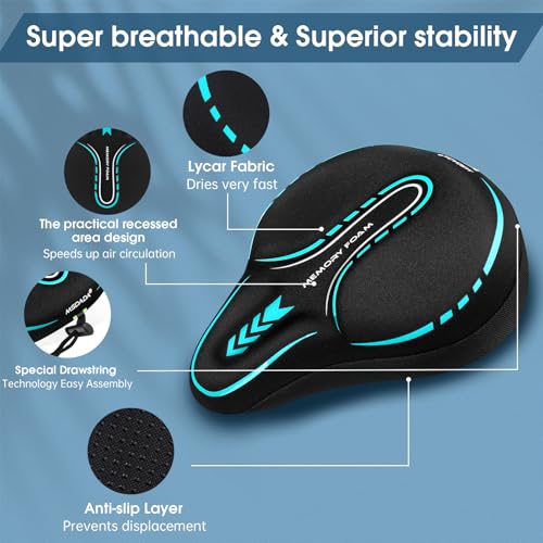 MSDADA New Large Gel Bike Seat Cover, Extra Soft Bike Seat Cushion for Men Women Comfort Wide, Fits Indoor/Outdoor/Exercise Bikes,Light Blue(11inch x 10 inch) by MSDADA - Used condition - Image 4