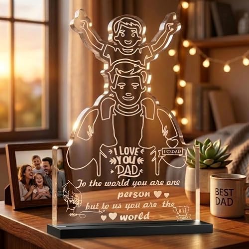 Image of DIGI ARTS Thank You Dad Gift from Son - Clear Acrylic Plaque Desk Decoration, Emotional Dad Keepsake, Acrylic Table Decor for Fathers Day, Birthday Gift for Father 12x14(cm)