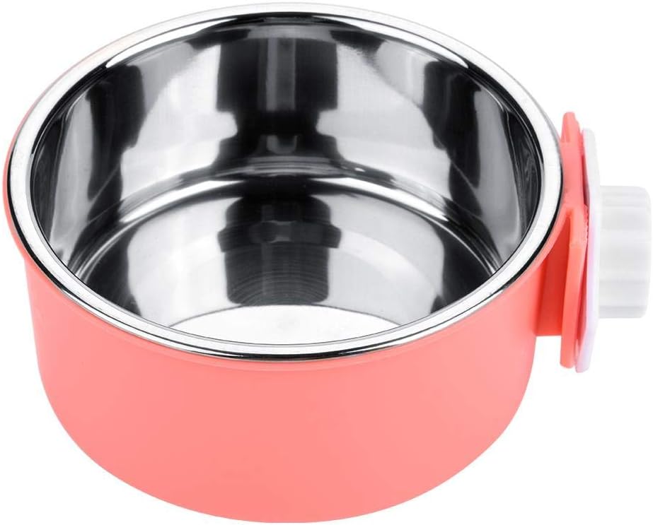Yosooo Dog Crate Bowls,Removable Stainless Steel Hanging Feeding Dish Tool for Pets （Blue,Pink(Pink)