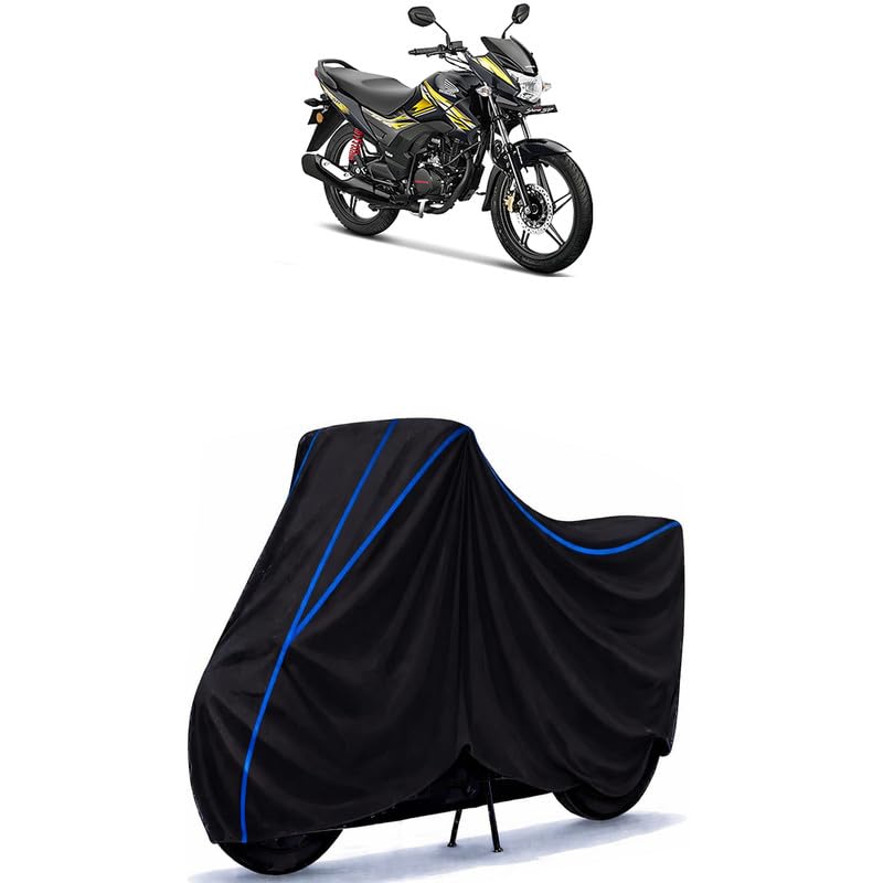 Image of CB Shine SP Bike Cover Water Resistant Universal Motorcycle Rain | Heavy Duty UV Protection, Dust, Scratch Indoor Outdoor All Weather with Black Blue Piping Elastic