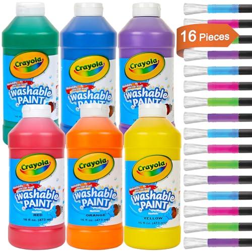 Washable Paint for Kids Kids Painting Set 6 Colors with Paintbrushes Non Toxic Bulk Finger Paints 16 oz Each Kid Paint Classroom Set for Toddlers Paints for Kid Art Craft Gifting bundle