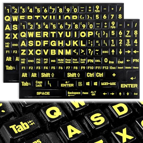 2 Pegatinas de Teclado Laptop Letras Grandes Amarillas miniatura 1