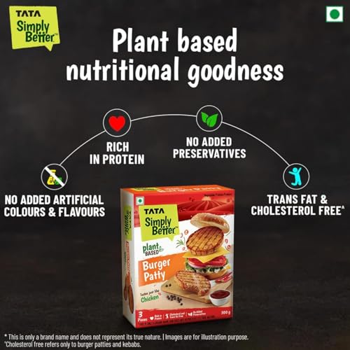 Image of Tata Simply Better Plant-Based Burger Patty, Tastes just Like Chicken, 300g