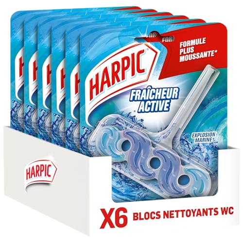 Harpic lot de 6 Blocs WC- Nettoyant WC Fraîcheur Active Explosion marine anti-tache & anti-calcaire - 6 unités