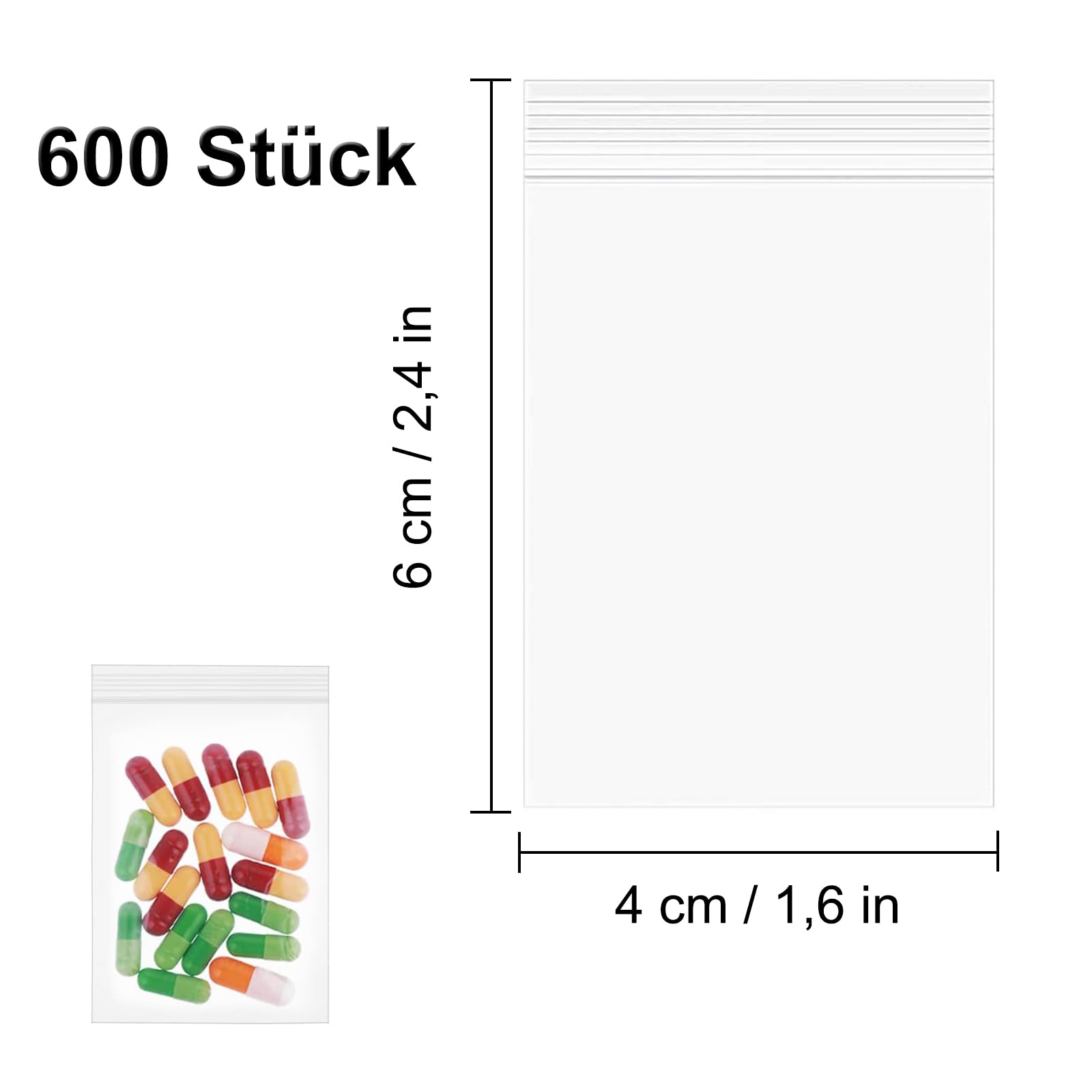 600 sztuk worków strunowych, 4 × 6 cm, małe torebki z zamkiem błyskawicznym, plastikowe woreczki z tworzywa sztucznego, wielokrotnego zamykania, przezroczyste torebki plastikowe z możliwością