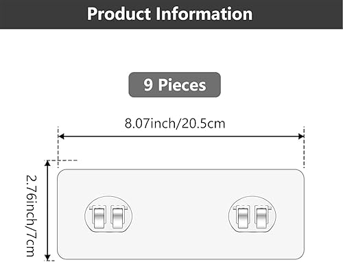 Miniatura 2 de Paquete de 9 ganchos adhesivos de repuesto para estante de ducha, ganchos adhesivos fuertes para estantes de carrito, soporte de cesta