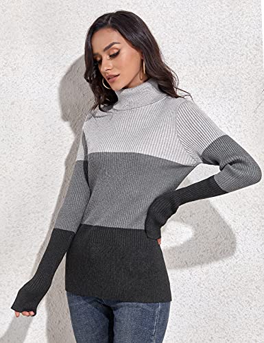 Image of Rocorose Women's Ribbed Turtleneck Sweater Long Sleeve Knitted Solid Pullover