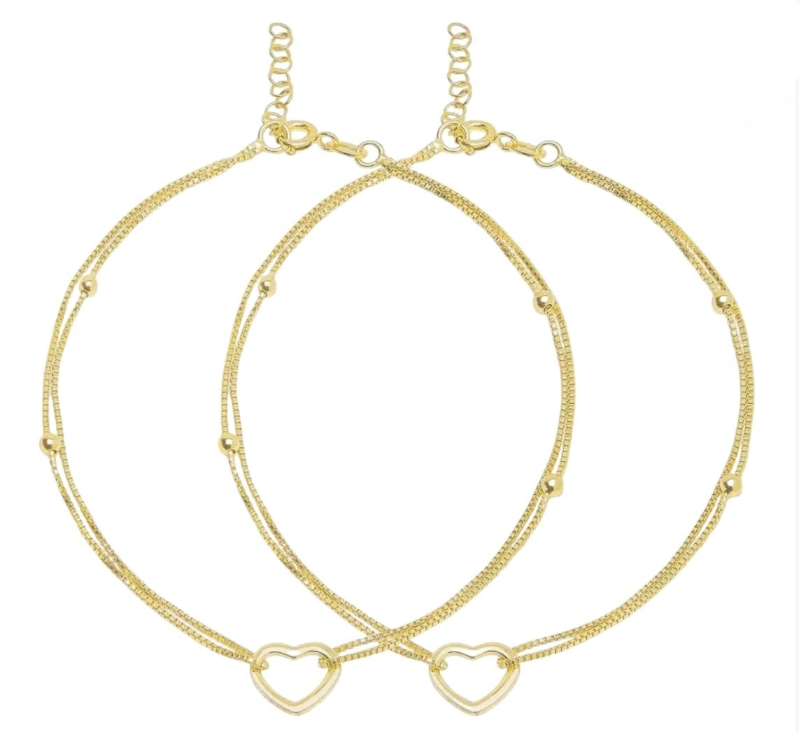 Gold Color Heart Shaped adjustable Anklet for Women and Girls Pack of 2-image-6