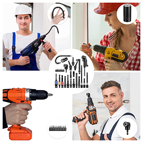 32 Pieces Flexible Drill Bit Extension Set Including 105° Right Angle Drill Attachment 1/4, 3/8, 1/2 Inch Hex Adapter Socket Bendable Magnetic Extender Universal Drill Bit Extension Screwdriver #TOP6