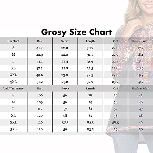 Grosy Boho Embroidered Long Sleeve Tee Shirts For Women Mexican Peasant Blouses Ethnic Bohemian Floral Tunic Tops (Gray, 3X-Large) #TOP6