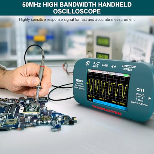 Image of HANMATEK HO15 Handheld Digital Oscilloscope - 50MHz Bandwidth, 200MSa /s High-Precision Sampling, 2.8 inch TFT Display, USB Rechargeable, Signal Generator,Portable for Fieldwork