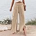 Womens Linen Pants Petite Cropped Wide Leg Palazzo Pants Casual Dressy Flowy Loose Ruffle Boho Beach Pant Pull on Lightweight Gaucho Swim Cover Up Ladies Bohemian Crop Pant Bottoms Maternity Outfit