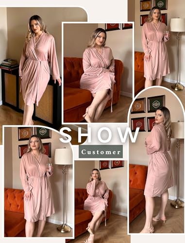 Image of Ekouaer Plus Size Robes for Women Soft Bathrobe V Neck Soft Maternity Robe