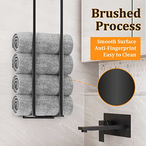 Birosnsy Towel Racks For Bathroom Wall Mounted Rolled Towel Holders Towel Storage Organizer For Small Bathroom Mounted Towel Rack Holds Hand Towels Robes Towels Washcloths In Bathroom/Rv/Camper Black #TOP1