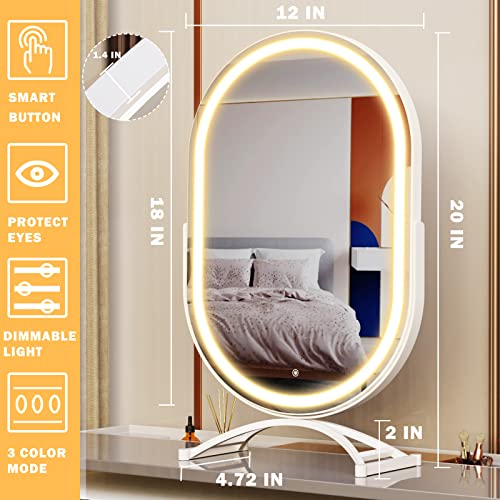Gvnkvn Vanity Mirror With Lights, 12"X20" Lighted Makeup Mirror Oval Mirror,Led Makeup Mirror With 3 Color Modes Table Mirror,Light Up Mirror With Touch Control,360 Adjustable #TOP1