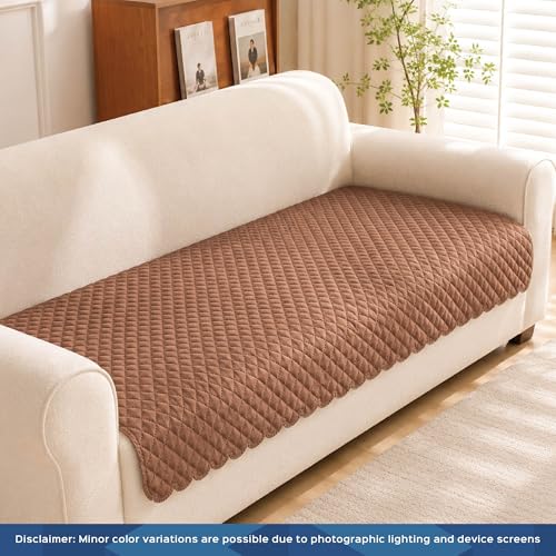 Image of HomeStrap 3 Seater Sofa Cover for Living Room | Quilted Velvet Sofa Cover with Polyester Back | Soft Lint-Free Sofa Seat Cover | Dust, Scratch Protection | Brown