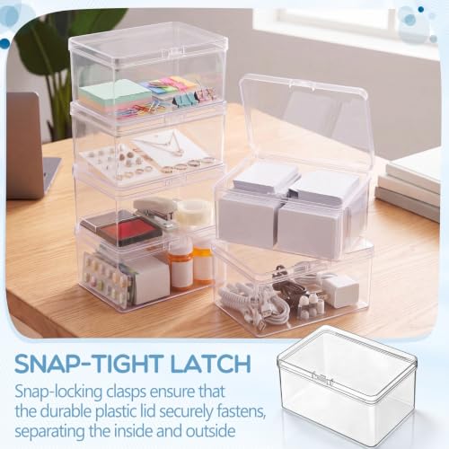 Image of Jetec 6 Pieces Mini Plastic Clear Beads Storage Containers Box for Collecting Small Items, Beads, Jewelry, Business Cards, Game Pieces, Crafts (4.3 x 3 x 2.2 Inch)