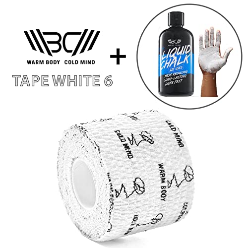 Image of WARM BODY COLD MIND 6 White Tape Rolls + Liquid Chalk 250 ml Bundle for Weightlifting, Powerlifting, Strength Deadlift Training