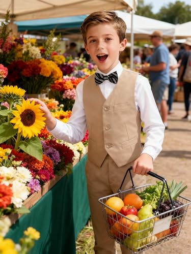 Image of Boys Formal Suit Vest and Pants Set 6 Pieces Suits for Boy Wedding Ring Bearer Outfit for Kids Tuxedo