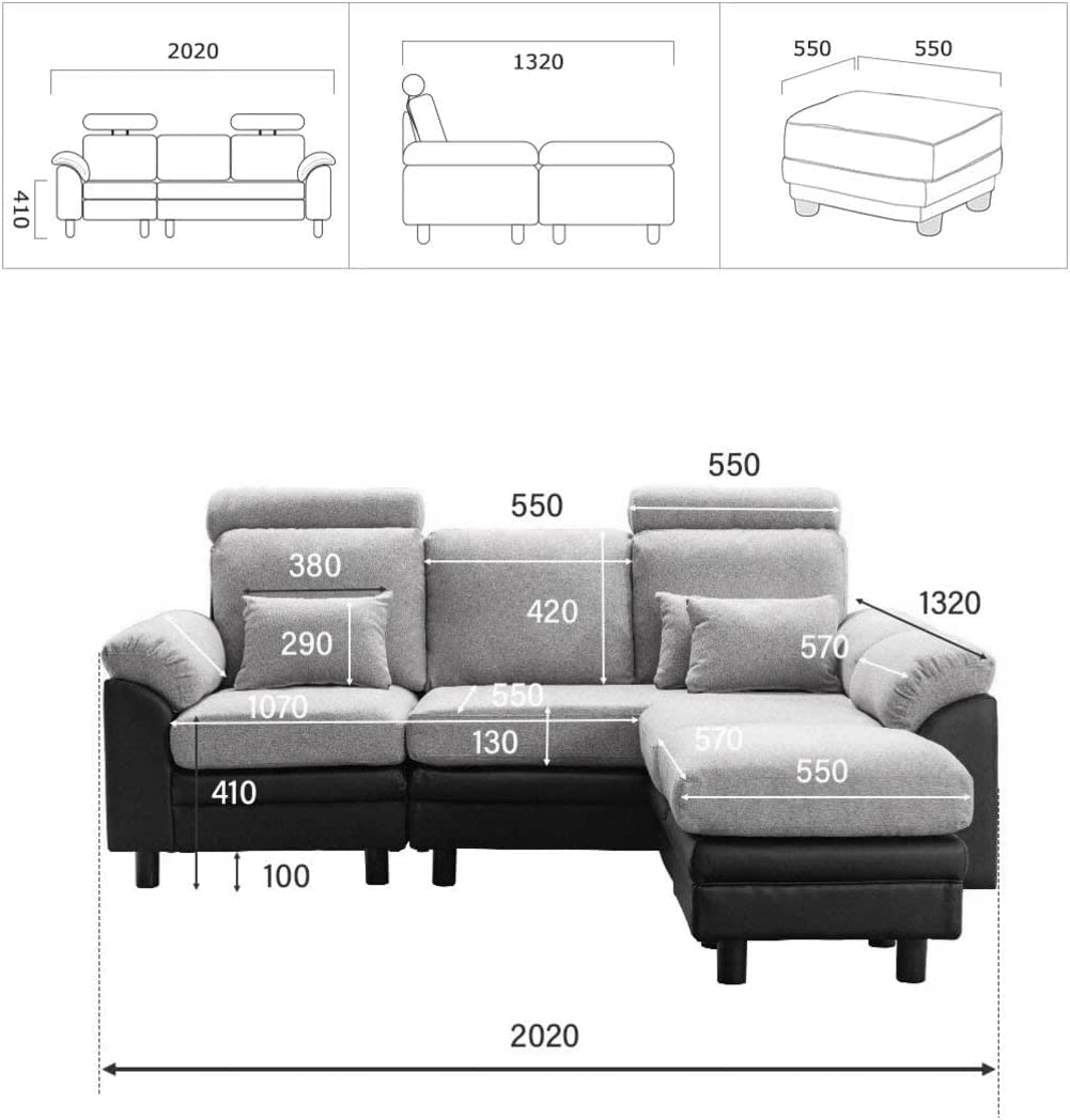 Amazon｜リビングソファ カウチソファ ソファ 三人掛け ソファー L字型