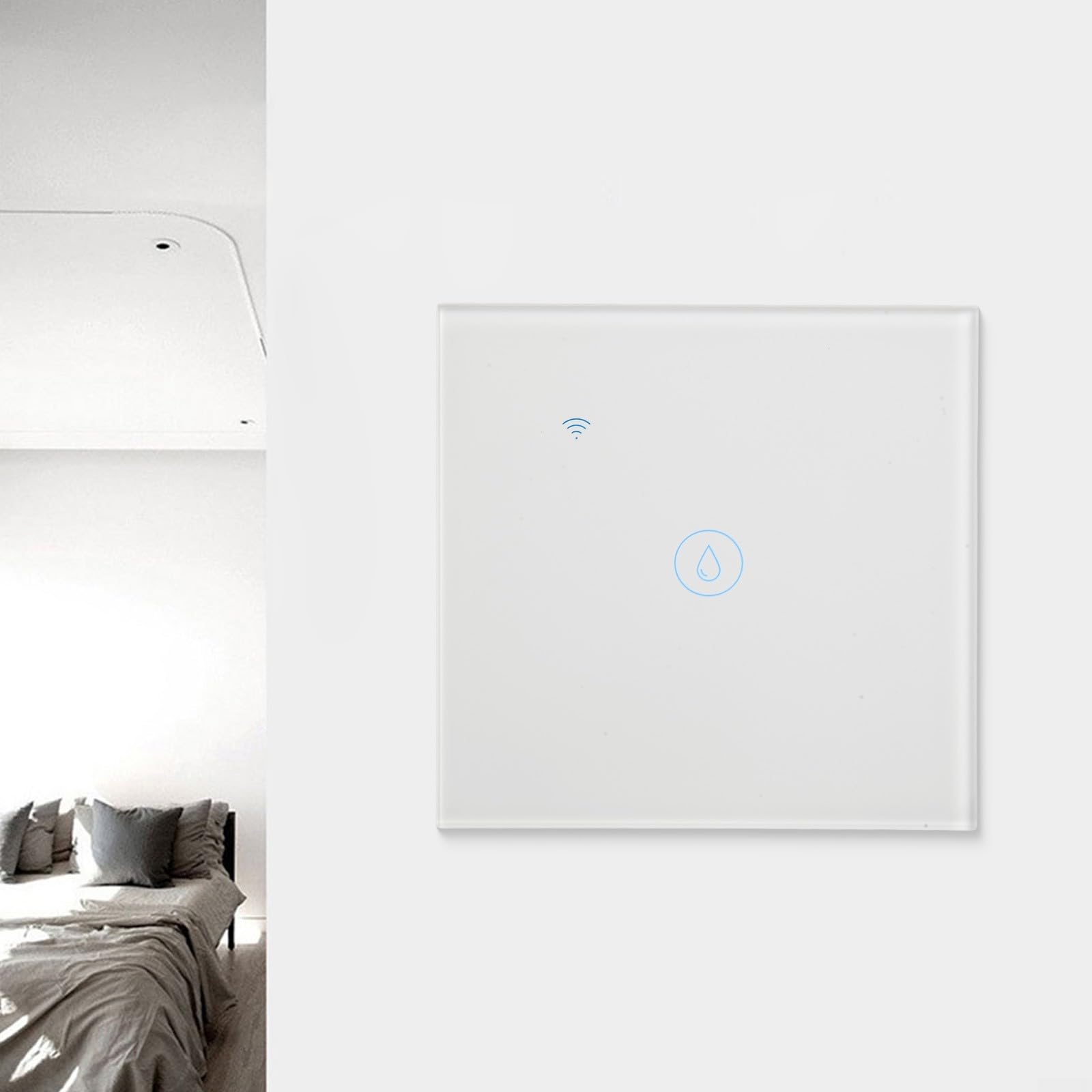 Yhenlovtt Interruptor inteligente de caldera táctil de pared con WiFi de 40 A, 2,4 G, interruptor temporizador con control de aplicación y funciones de activación de voz (blanco)