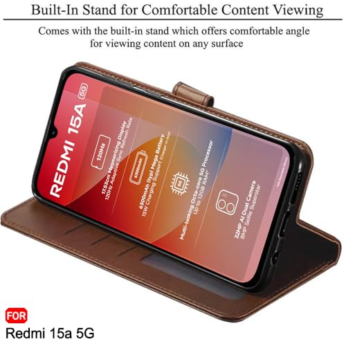 Image of TheGiftKart Flip Back Cover Case for Vivo V70 FE 5G | Dual-Color Leather Finish | Inbuilt Stand & Pockets | Wallet Style Flip Back Case Cover for Vivo V70 FE 5G (Faux Leather, Brown & Coffee)