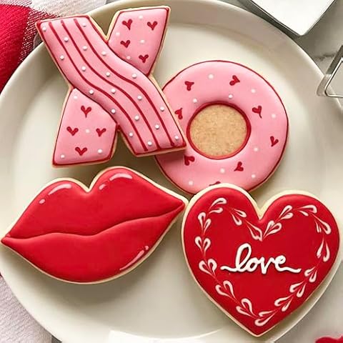 Ann Clark Cookie Cutters Valentines Cookie Cutters 4-Pc. Set Made in the USA, Lips, Heart, X, and O Cover