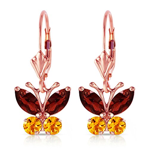 1.24 CTW 14k Solid Gold Butterfly Earrings Garnet Citrine 1686R3