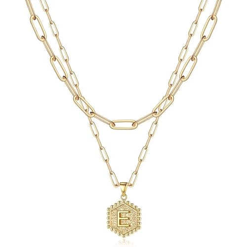 M MOOHAM Dainty Gold Necklace for Women - 14K Solid Gold Over Teen Girl Gifts Cute Hexagon Letter Initial Necklaces for Women Teen Girls Gold Layered Necklaces for Women Jewelry Gifts
